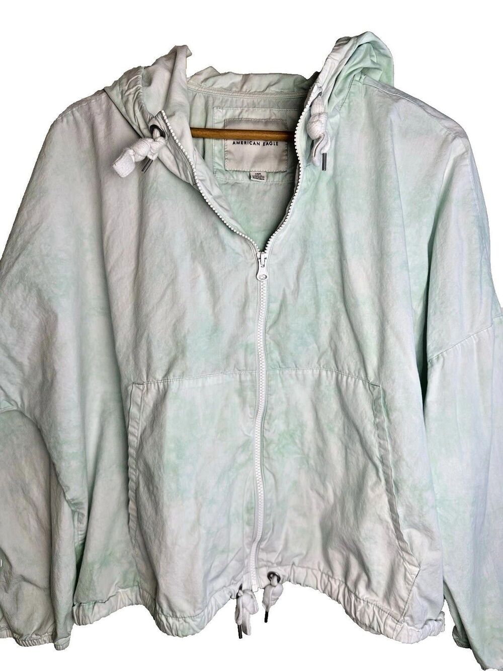 Unisex Oversized Hooded Jacket Large Mint Green Tie Dye Full Zip Baggy